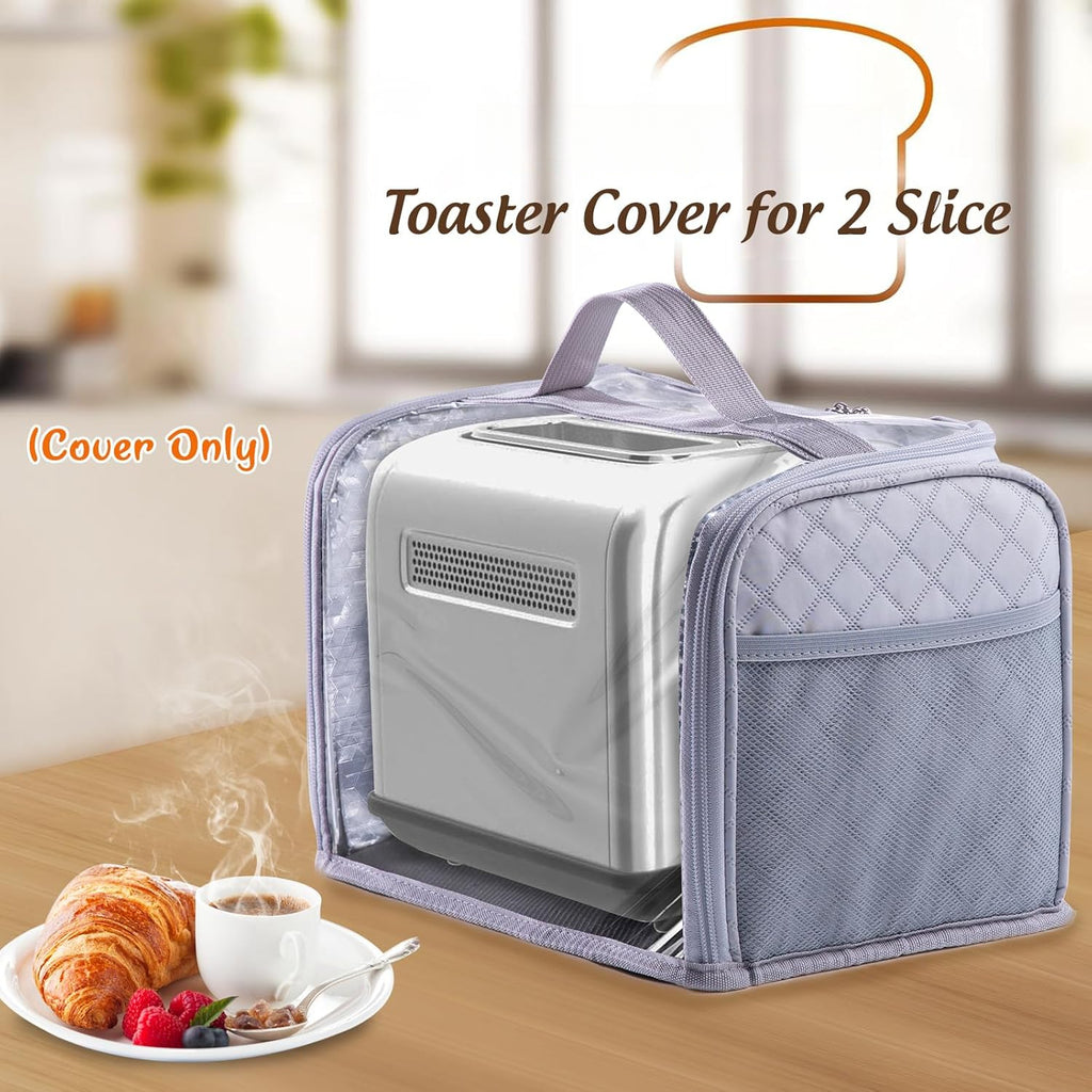 Toaster Cover for 2 Slice Wide Slot, Full Open Dust Covers for Kitchen Appliances Compatible with Cuisinart, BELLA, Black and Decker 2 Slices, Toaster Bags with Zipper Closure (Cover Only)