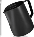 Milk Frother Pitcher 20 OZ, Espresso Milk Frothing Pitcher, Milk Steamer Cup Steaming Pitcher, Stainless Steel Coffee Froth Cup with Latte Art Pen for Coffee Cappuccino (Black)