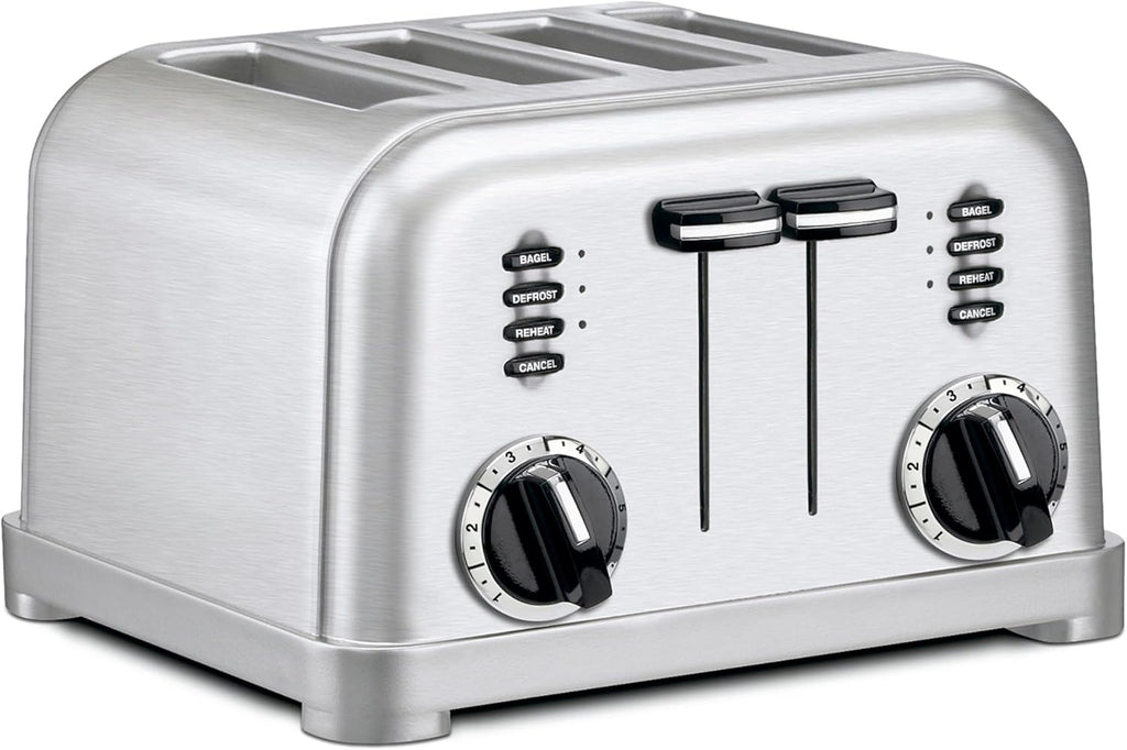 Toaster, Extra-Wide Slots, Stainless Steel, 4-Slice | Bagel, pastry & bread toaster with defrost/reheat functions, 6-setting browning dials & a slide-out crumb tray, CPT-180P1