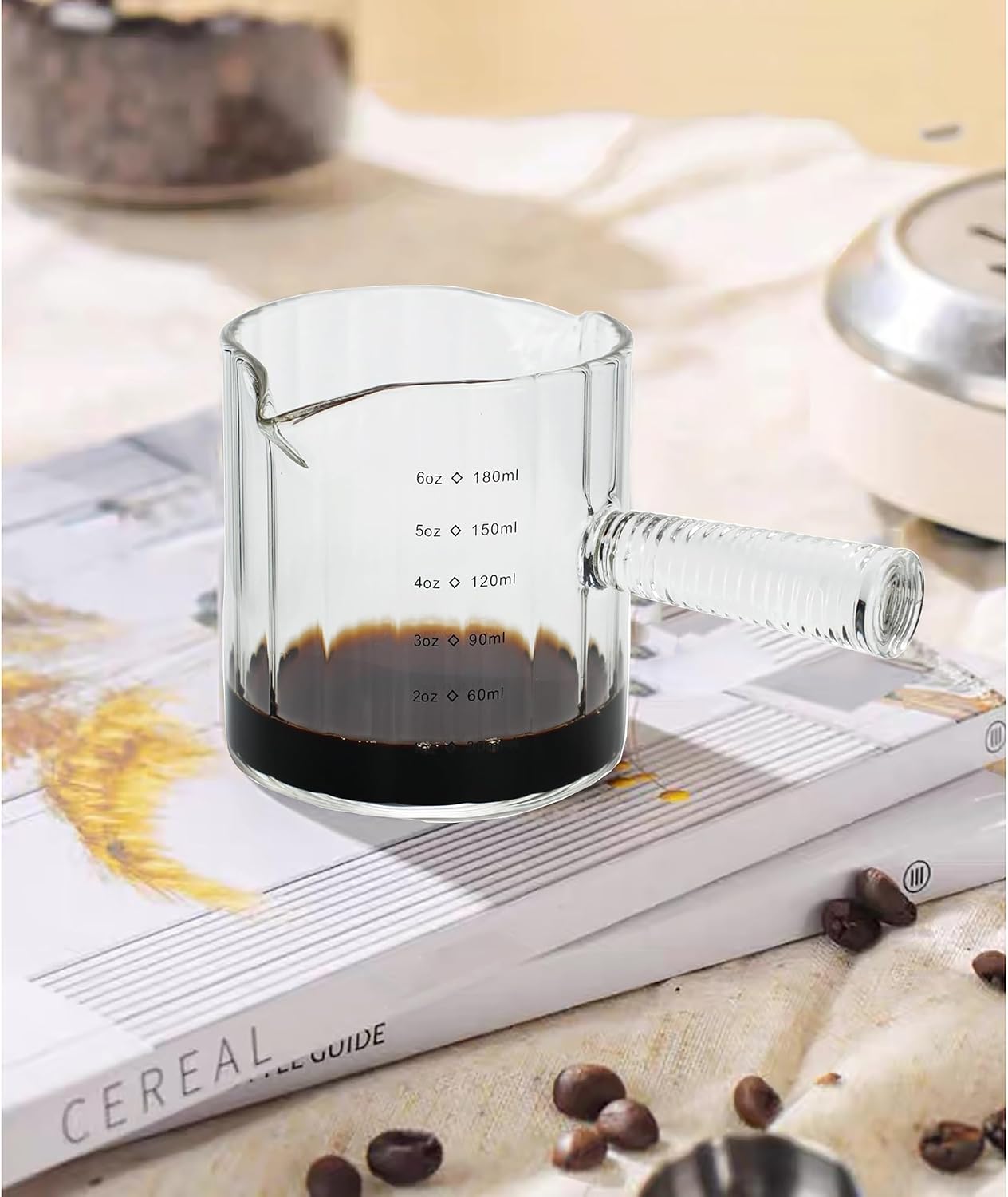 6 OZ Espresso Cups Double Shots Measuring Cup with Glass Handle, Clear | Dishwasher Safe, Double V-Shaped Spout, Milk Frothing Pitcher, Demitasse Cups Espresso Accessories for Coffee Bar