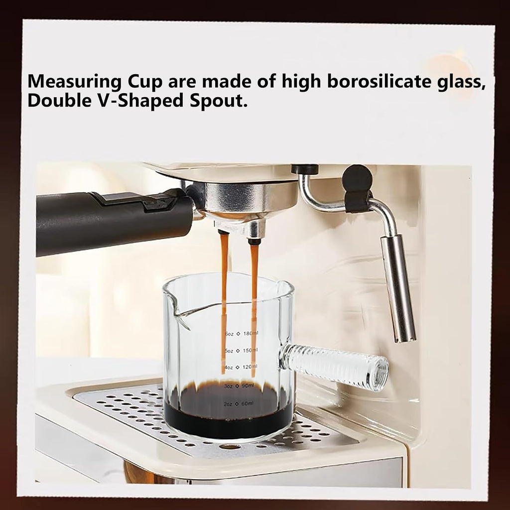6 OZ Espresso Cups Double Shots Measuring Cup with Glass Handle, Clear | Dishwasher Safe, Double V-Shaped Spout, Milk Frothing Pitcher, Demitasse Cups Espresso Accessories for Coffee Bar