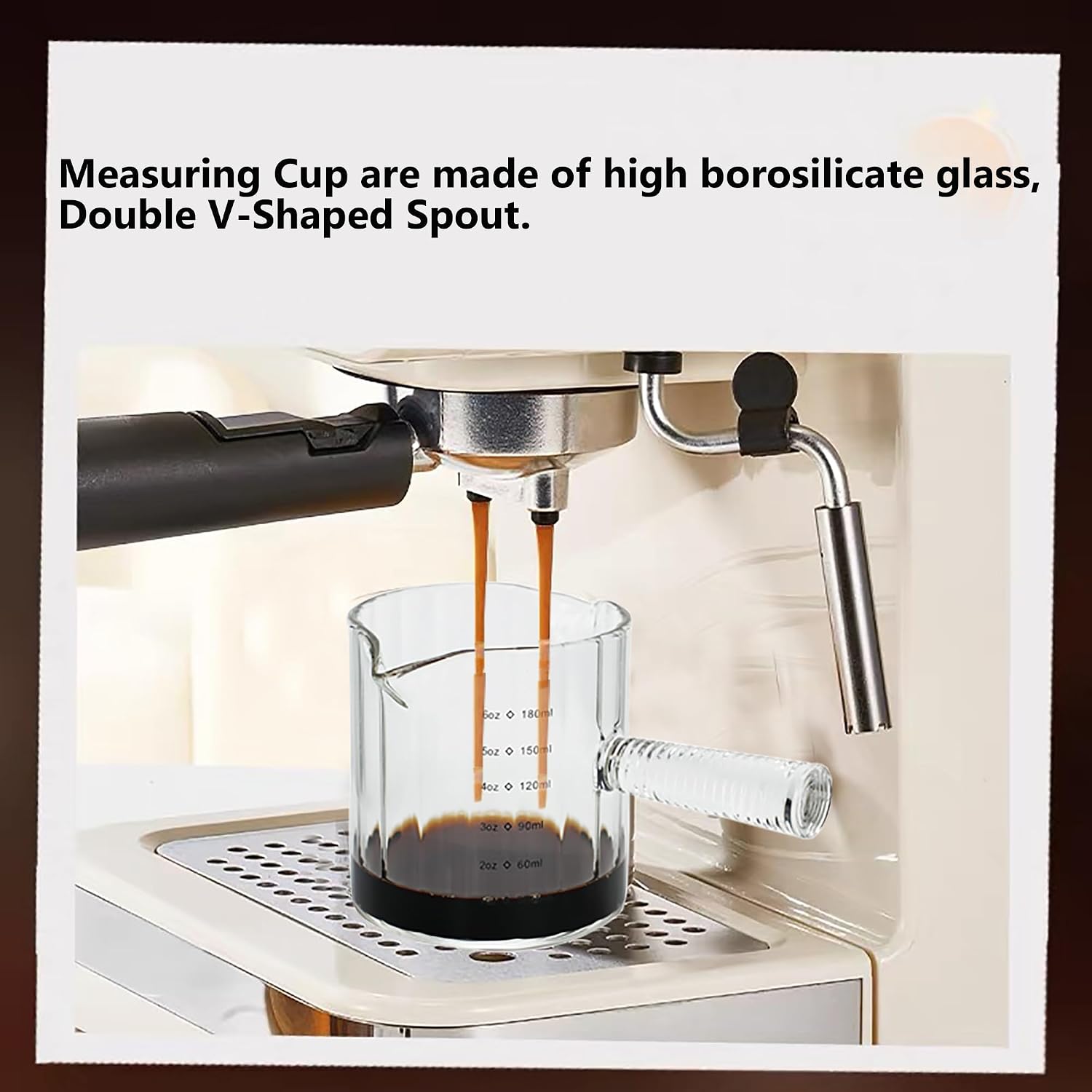 6 OZ Espresso Cups Double Shots Measuring Cup with Glass Handle, Clear | Dishwasher Safe, Double V-Shaped Spout, Milk Frothing Pitcher, Demitasse Cups Espresso Accessories for Coffee Bar