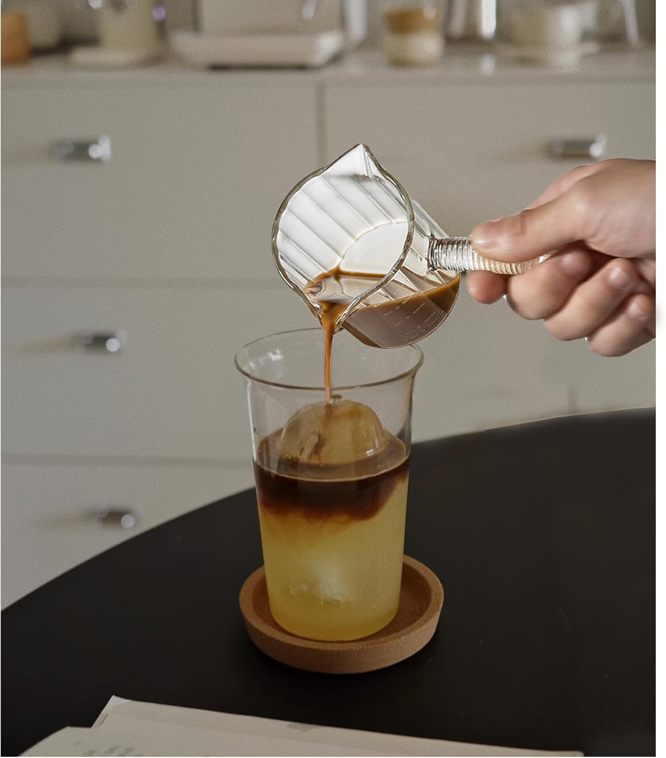 Espresso Cups Set of 2, 4 OZ Glass Double Spouts with Glass Handle, Clear | Double V-Shaped Spouts, Demitasse Cups Shot Glasses, Small Glass Measuring Cup, Espresso Accessories, Machine Dishwasher Safe