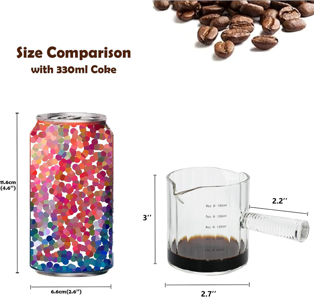 6 OZ Espresso Cups Double Shots Measuring Cup with Glass Handle, Clear | Dishwasher Safe, Double V-Shaped Spout, Milk Frothing Pitcher, Demitasse Cups Espresso Accessories for Coffee Bar