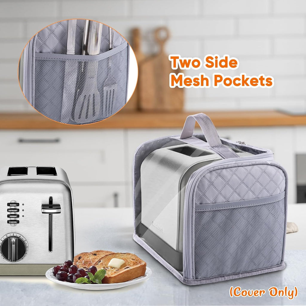 Toaster Cover for 2 Slice Wide Slot, Full Open Dust Covers for Kitchen Appliances Compatible with Cuisinart, BELLA, Black and Decker 2 Slices, Toaster Bags with Zipper Closure (Cover Only)