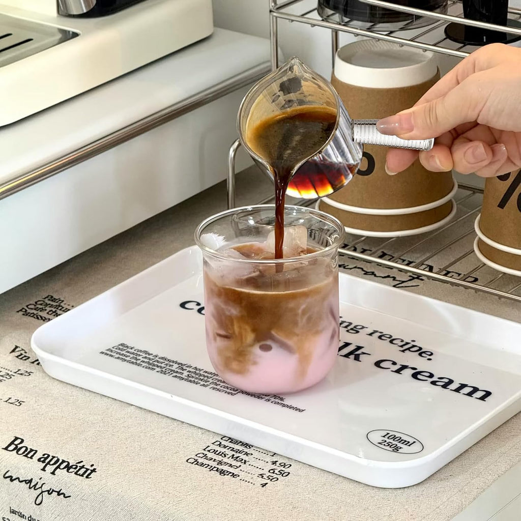 Espresso Cups Set of 2, 4 OZ Glass Double Spouts with Glass Handle, Clear | Double V-Shaped Spouts, Demitasse Cups Shot Glasses, Small Glass Measuring Cup, Espresso Accessories, Machine Dishwasher Safe