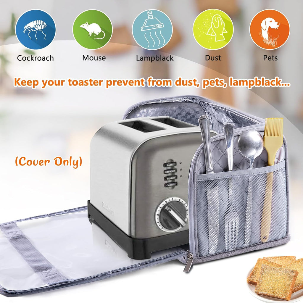 Toaster Cover for 2 Slice Wide Slot, Full Open Dust Covers for Kitchen Appliances Compatible with Cuisinart, BELLA, Black and Decker 2 Slices, Toaster Bags with Zipper Closure (Cover Only)