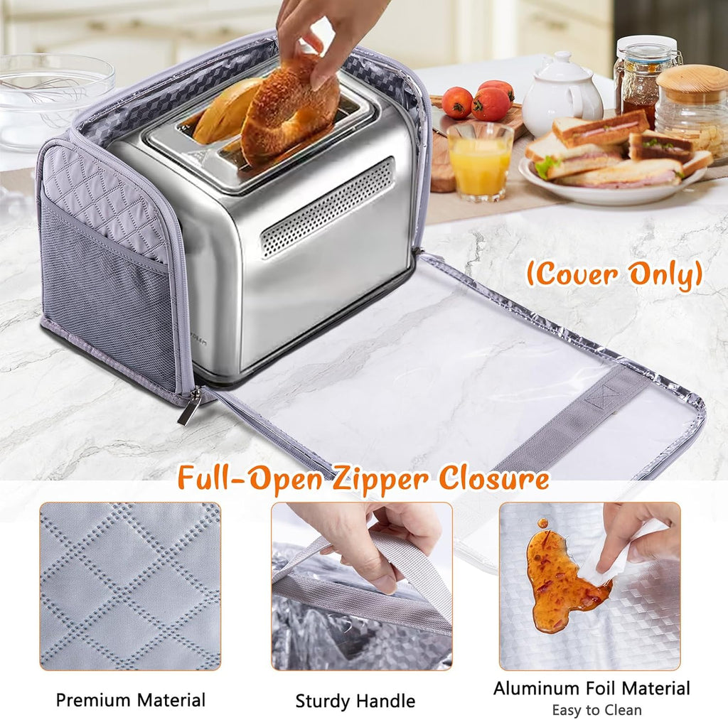 Toaster Cover for 2 Slice Wide Slot, Full Open Dust Covers for Kitchen Appliances Compatible with Cuisinart, BELLA, Black and Decker 2 Slices, Toaster Bags with Zipper Closure (Cover Only)