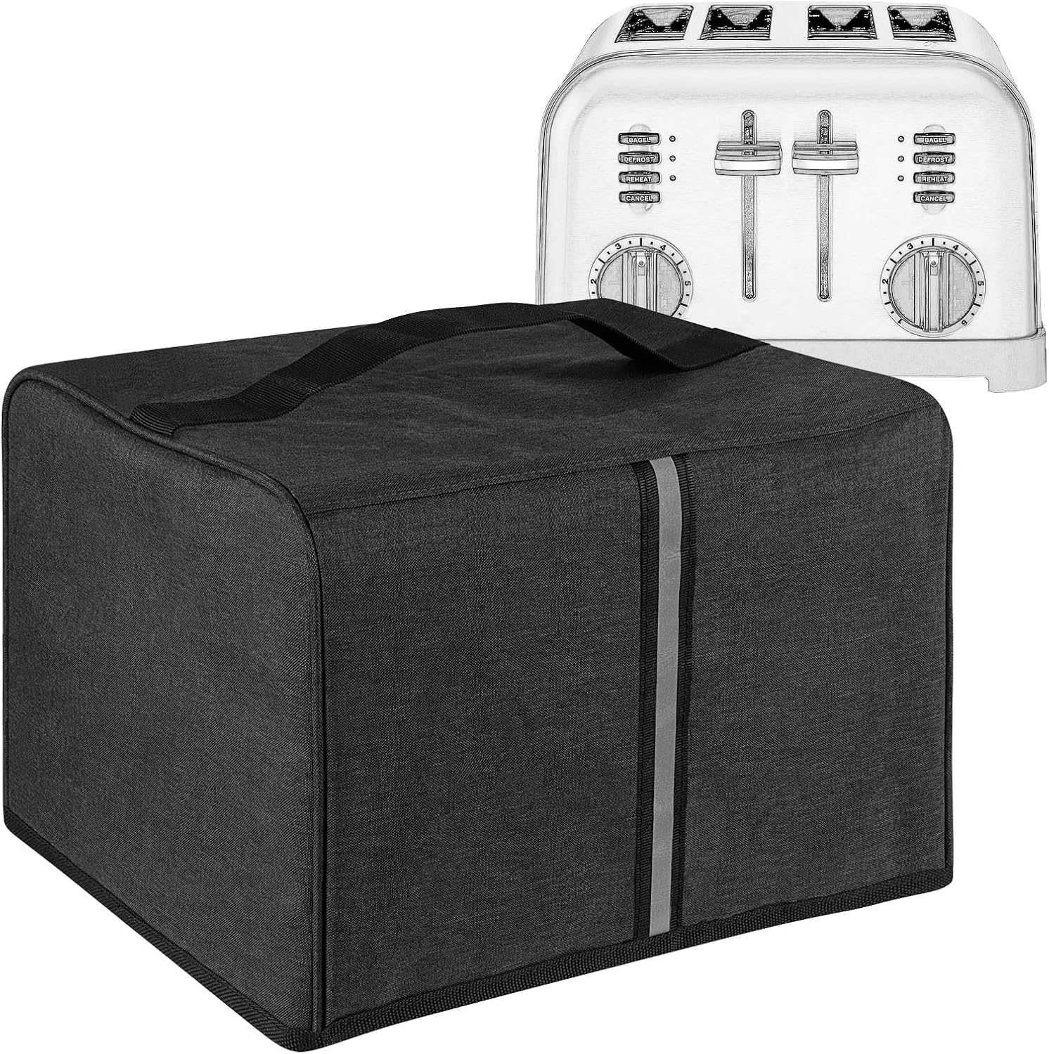 Toaster Cover Compatible with Most 4-slice Toasters, Toaster Cover Storage for Most 4-slice Toasters， Washable and Dust Protection (Dark Grey) | Thick Fabric Protection | Dust & Water Resistant | Easy Wipe Clean