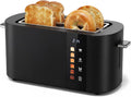 Toaster 4 Slice Wide Slot, Bagel Function, Long Slot, Stainless Steel, Touch Screen, Built-in Rack, Extra-Wide 1.5" Slots for Thick Breads & Bagel, Timer, BPA-Free, Removable Tray, Black