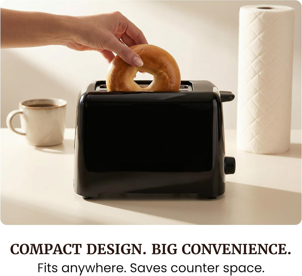 2-Slice Cool-Touch Toaster, Extra-Wide 1.25" Slots, Black | 6 Browning Levels, Fits Bagels & Thick Bread, Cancel Function, Compact & ETL Certified
