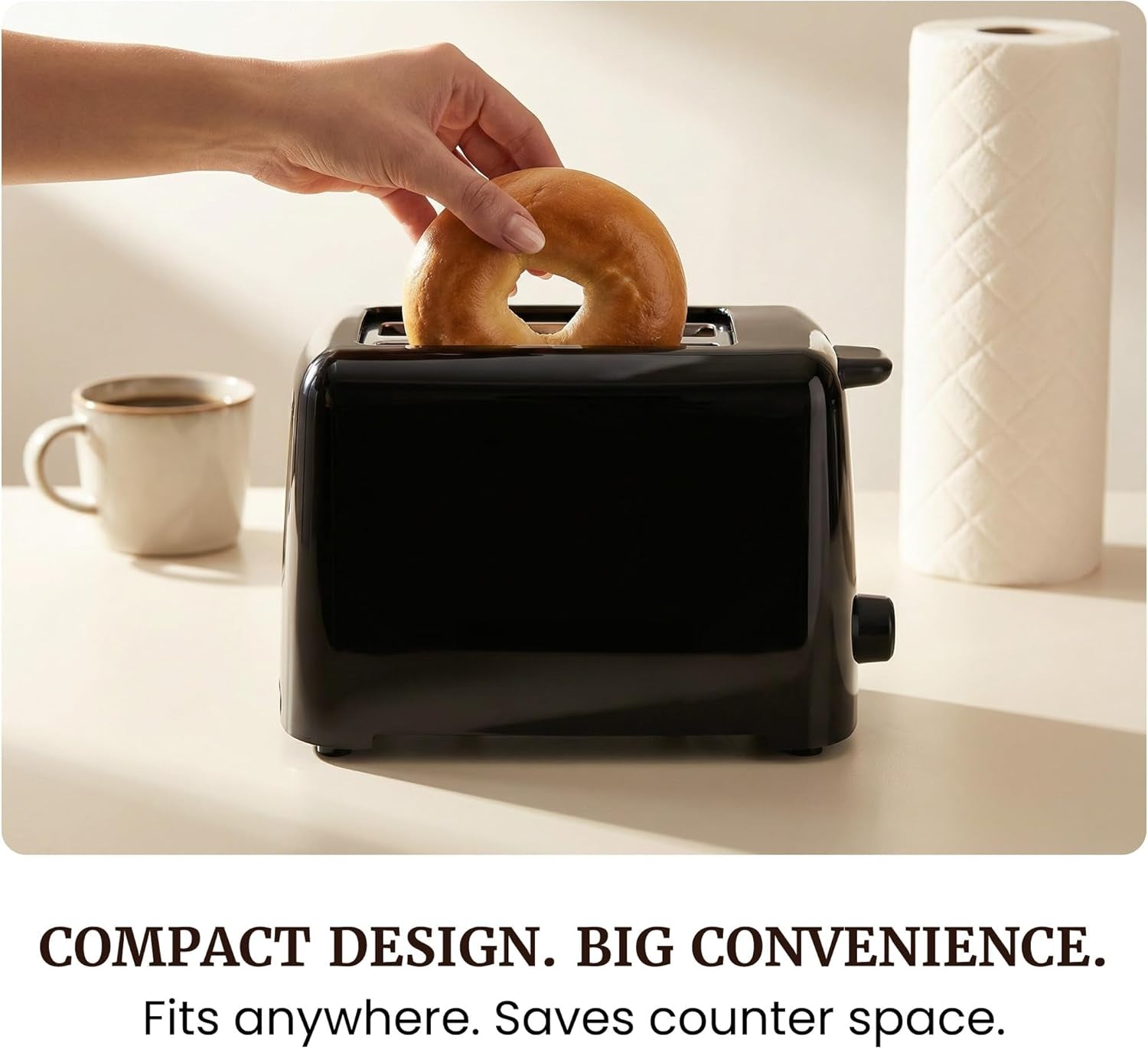 2-Slice Cool-Touch Toaster, Extra-Wide 1.25" Slots, Black | 6 Browning Levels, Fits Bagels & Thick Bread, Cancel Function, Compact & ETL Certified