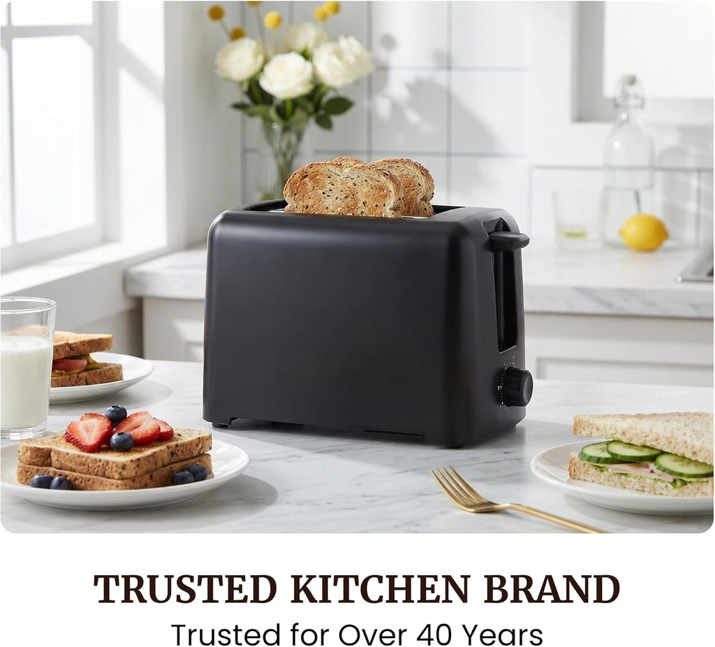 2-Slice Cool-Touch Toaster, Extra-Wide 1.25" Slots, Black | 6 Browning Levels, Fits Bagels & Thick Bread, Cancel Function, Compact & ETL Certified