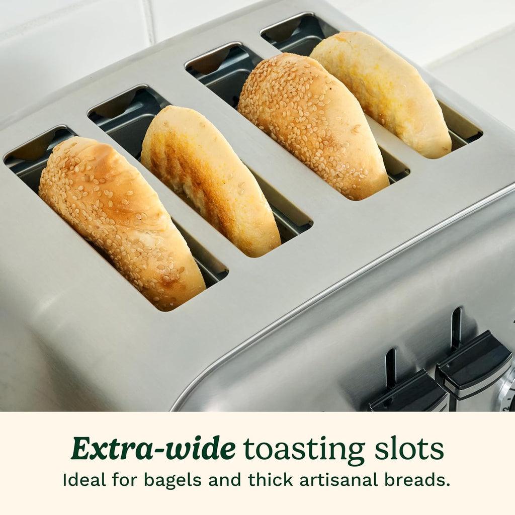 Toaster, Extra-Wide Slots, Stainless Steel, 4-Slice | Bagel, pastry & bread toaster with defrost/reheat functions, 6-setting browning dials & a slide-out crumb tray, CPT-180P1